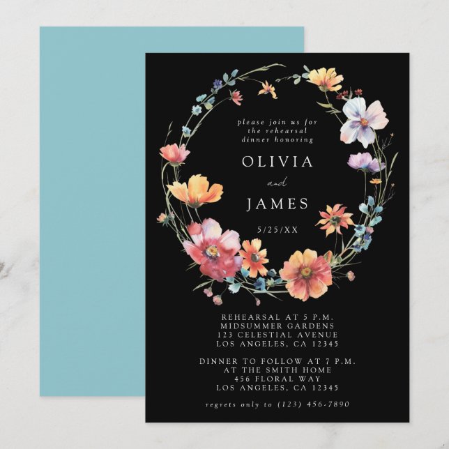 Convite Janto de Ensaio de Flores Selvagens no Verão Negro (Frente/Verso)