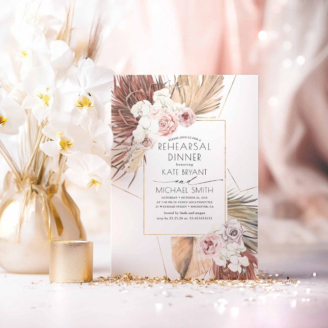 Convite Janto de Ensaio de Folhagem da Terra Tropical (Boho Rehearsal Dinner Invitations)