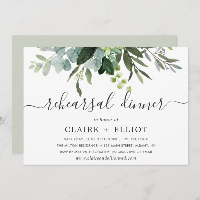 Convite Janto de Ensaio de Folhagem Verde Eucalyptus (Frente/Verso)