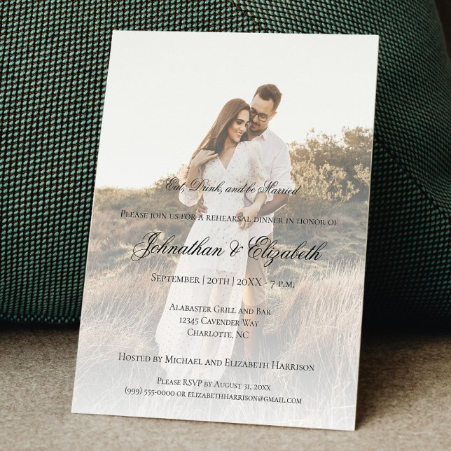 Convite Janto de ensaio de fotos modernas e casamentos (Modern Photo and Overlay Wedding Rehearsal Dinner Invite)