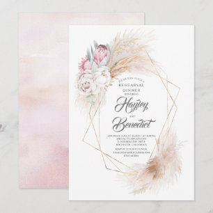 Convite Janto de ensaio de Grass e Protea-Rei Rosa