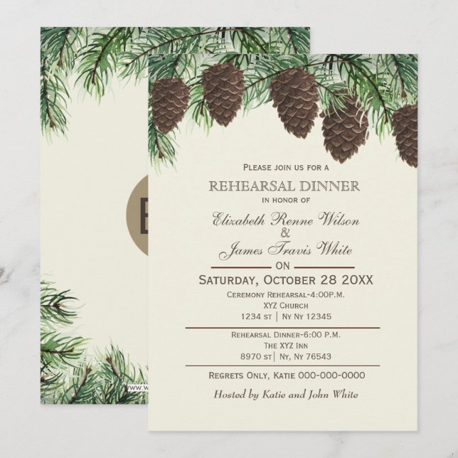 Convite Janto de ensaio de inverno de pinho-russo (Frente/Verso)