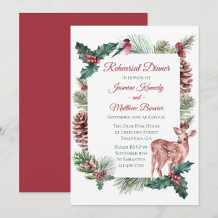 Convite Janto de ensaio de inverno Veado Vermelho Natal Fl