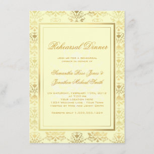 Convite Janto de Ensaio de Ivory & Dourado Damask