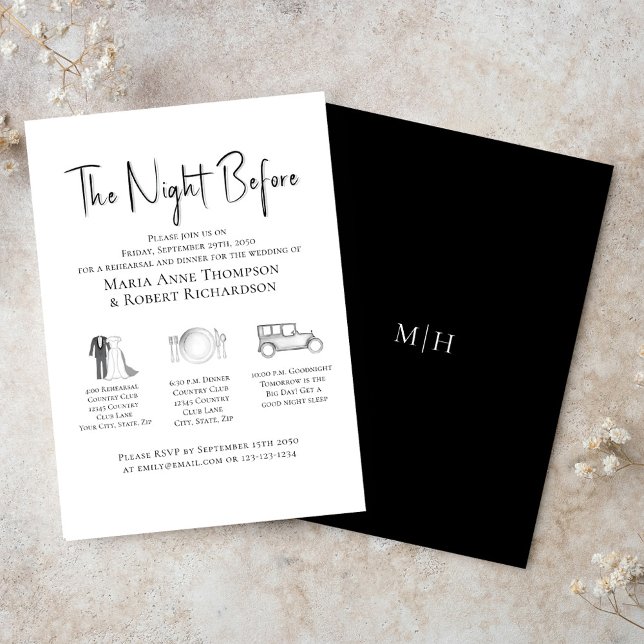 Convite Janto de Ensaio de Linha do Tempo de Casamento Ele (The Night Before, wedding rehearsal dinner invitation template. )