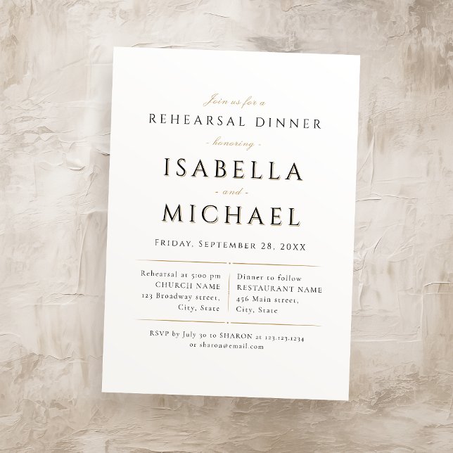 Convite Janto de ensaio de Luxe Moderno Elegante Simples (Simple Elegant Modern Classy Luxe Rehearsal Dinner Invitation)