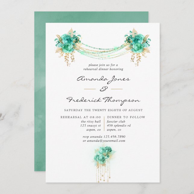 Convite Janto de Ensaio de Luzes de Sequência Floral Doura (Frente/Verso)