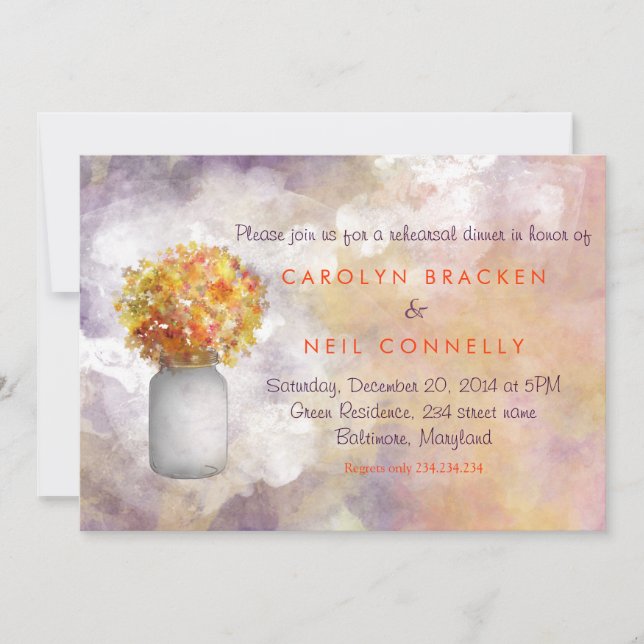 Convite Janto de Ensaio de Masonjar Whimsical/Flores Amare (Frente)