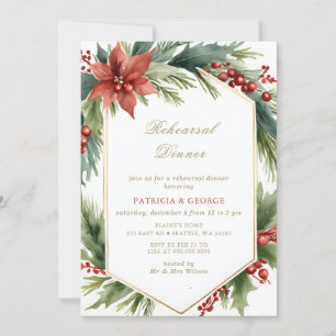 Convite Janto de ensaio de Natal Floral Dourado Verde