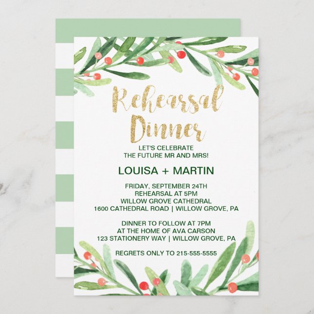 Convite Janto de ensaio de Natal Holly Wreath (Frente/Verso)