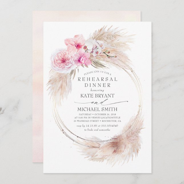 Convite Janto de Ensaio de Orquídeas Rosa e de Grama-Pampa (Frente/Verso)