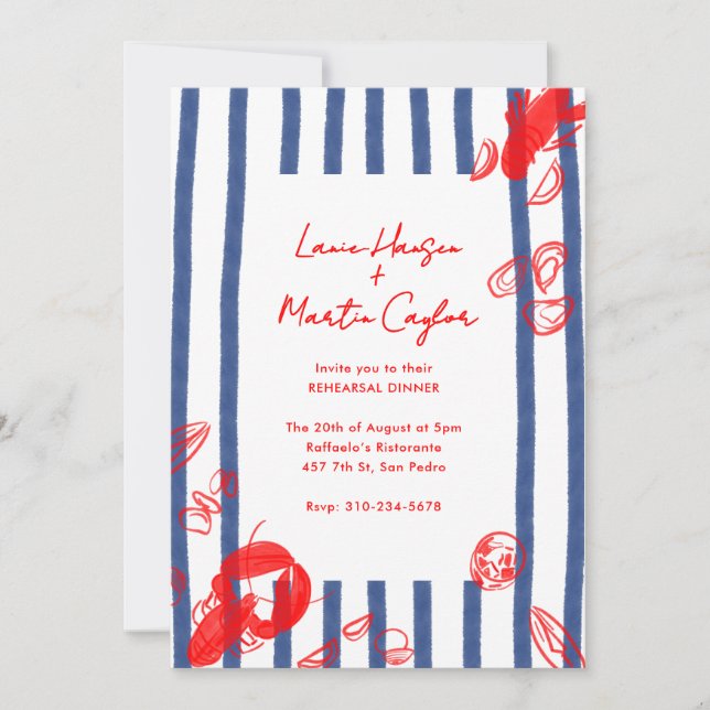 Convite Janto de ensaio de ostras de ostras de lavagante (Frente)