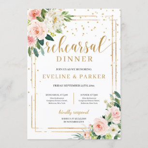 Convite janto de ensaio de ouro floral cor-de-rosa
