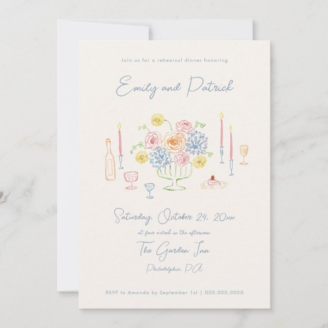 Convite Janto de ensaio de Pastel Whimsical Funky desenhad (Frente)