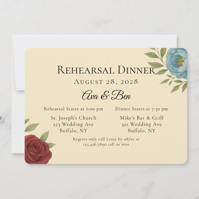 Convite Janto de Ensaio de Pequim Azul e Vermelho Escuro (Frente)