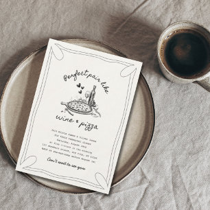 Convite Janto de ensaio de pizza e vinho desenhado à mão