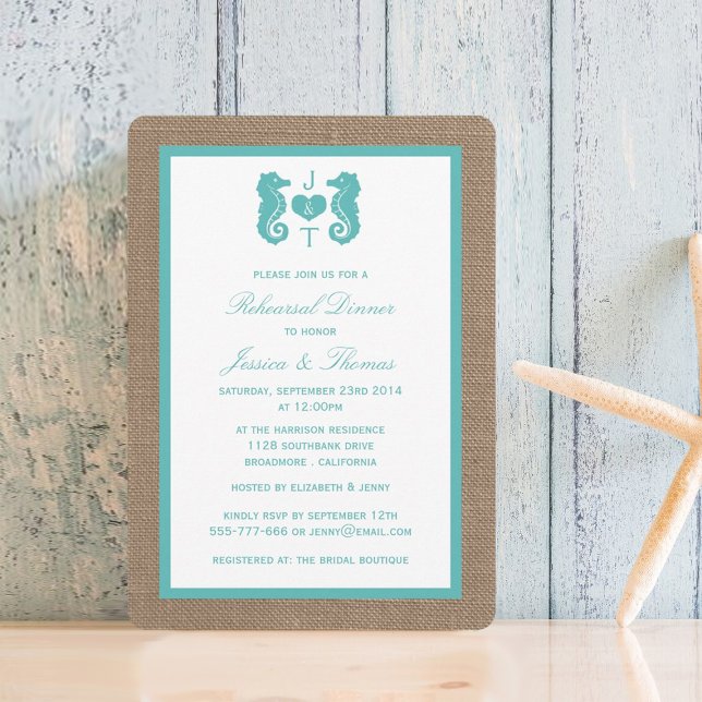 Convite Janto de Ensaio de Praia de Turquoise Sea Burlap (Criador carregado)