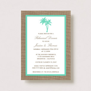 Convite Janto de Ensaio de Praia Tropical Palm Tree Burlap