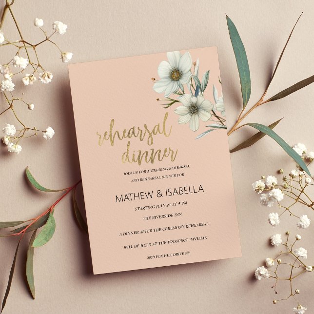 Convite Janto de ensaio de primavera floral de menta branc (Peach white mint floral spring Rehearsal Dinner)