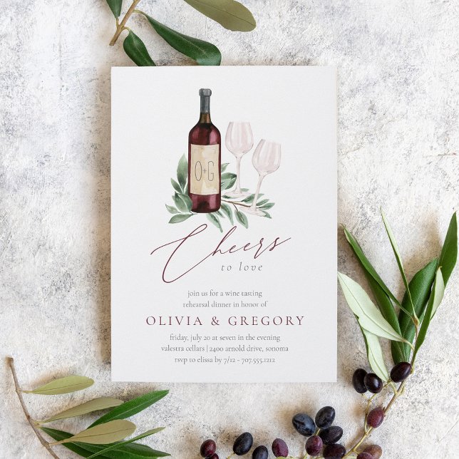 Convite Janto de ensaio de Provando de vinho animado (Elegant wine theme rehearsal dinner invitations)