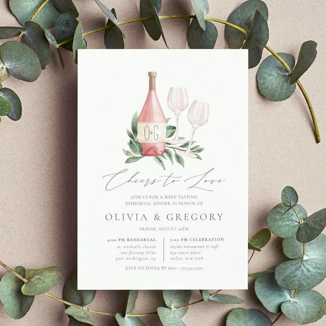 Convite Janto de ensaio de Provando de vinho animado (Elegant wine theme rehearsal dinner invitations)