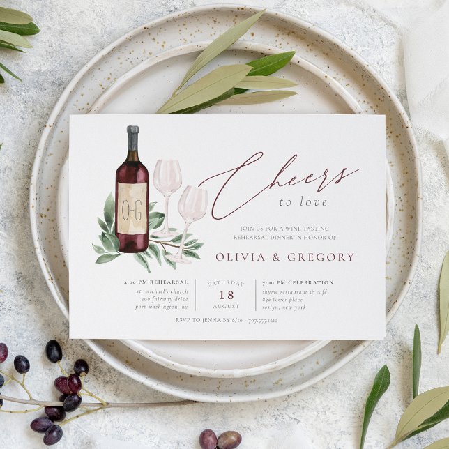 Convite Janto de ensaio de Provando de vinho animado (Elegant wine theme rehearsal dinner invitations)