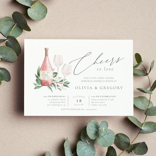 Convite Janto de ensaio de Provando de vinho animado (Elegant wine theme rehearsal dinner invitations)