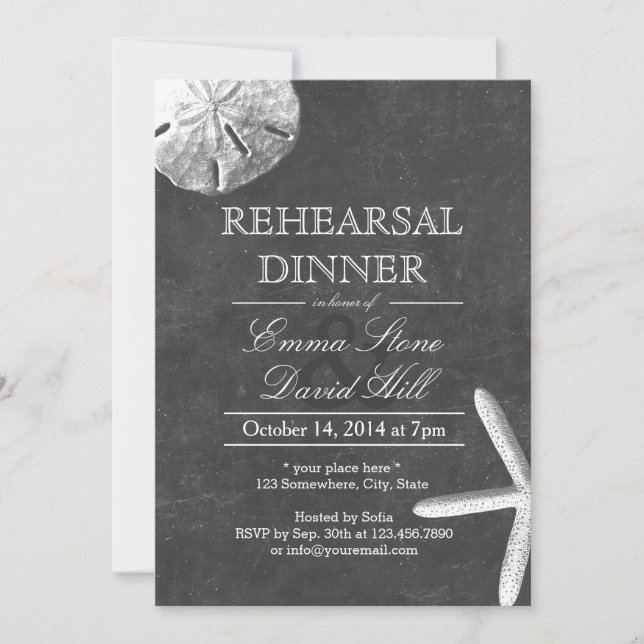 Convite Janto de ensaio de quadro de tópicos de praia em V (Frente)