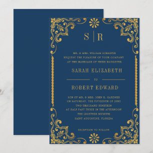 Convite Janto de ensaio de quadros Dourados azuis do Marin