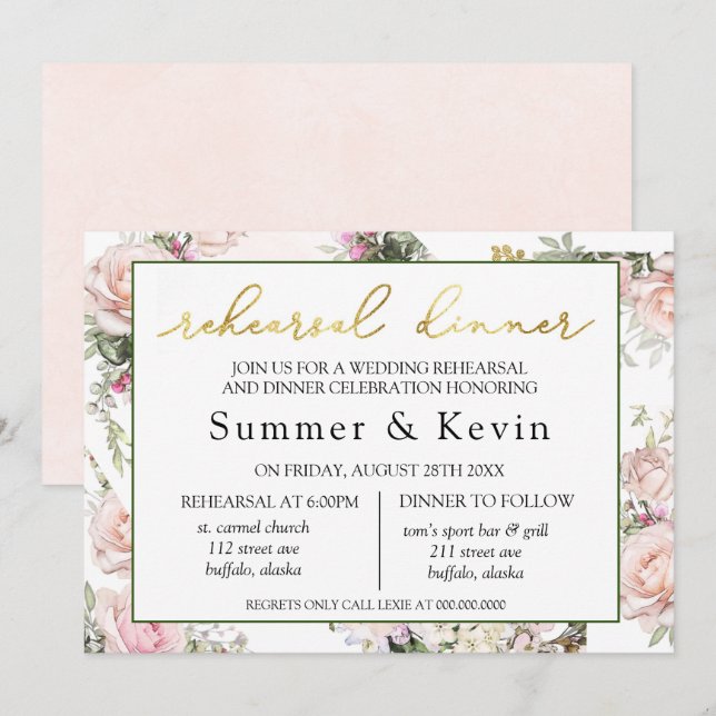 Convite Janto de ensaio de rosa rosa-rosa primavera Summer (Frente/Verso)