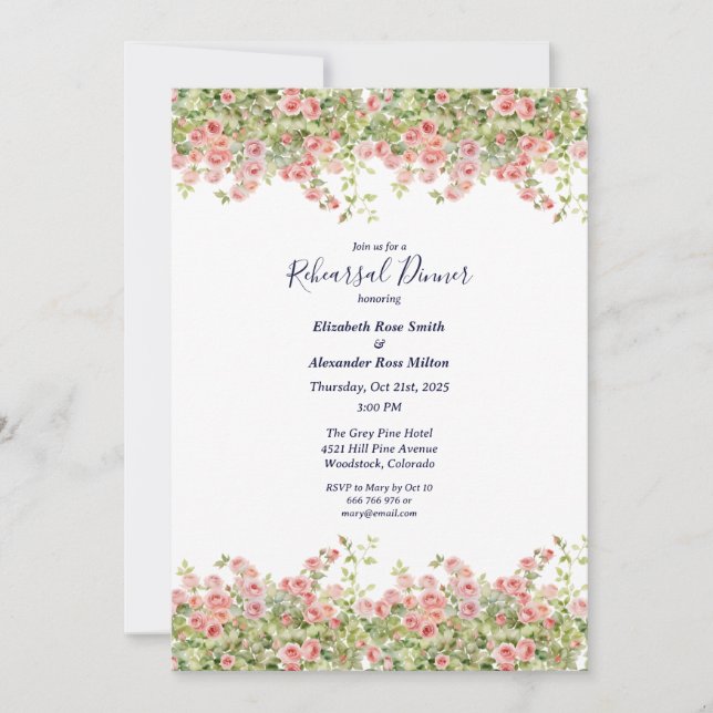 Convite Janto de ensaio de rosa simples minimalista (Frente)