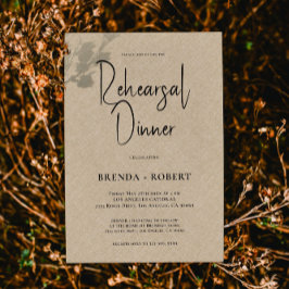 Convite Janto de ensaio de Script Branco Simples Tan-Linen