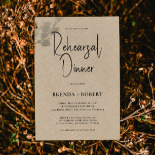 Convite Janto de ensaio de Script Branco Simples Tan-Linen