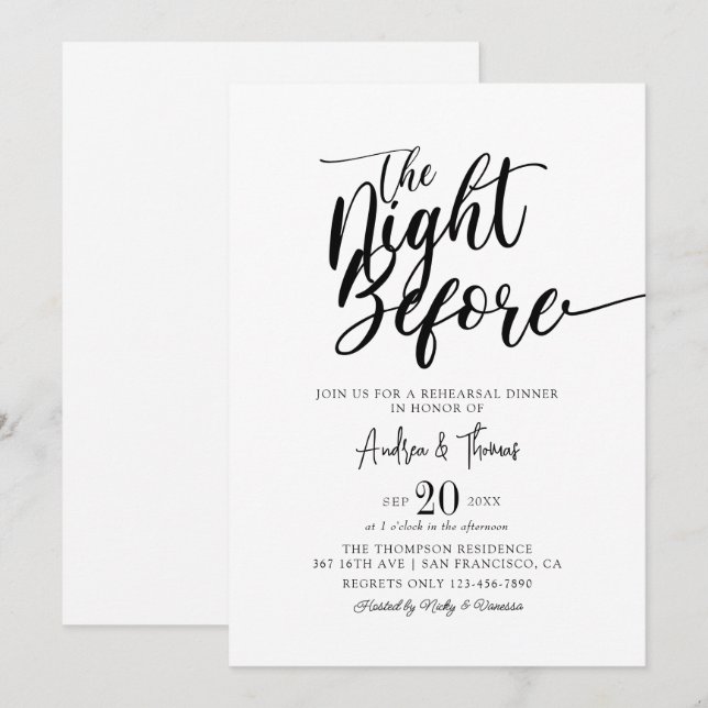 Convite Janto de ensaio de script Elegante clássico (Frente/Verso)