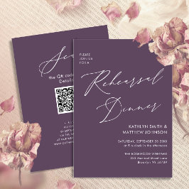 Convite Janto de Ensaio de Script Elegante Mauve, QR Mínim