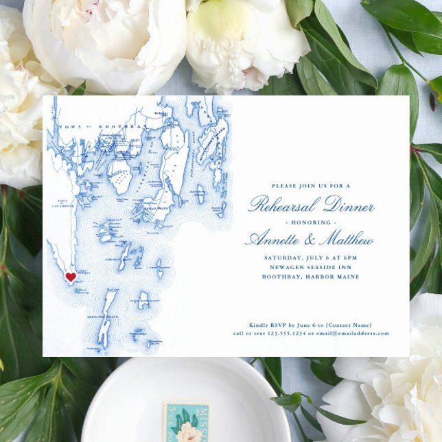 Convite Janto de ensaio de Southport Boothbay Harbor (Southport Maine Rehearsal Dinner invitations are perfect for your Boothbay Destination Wedding)