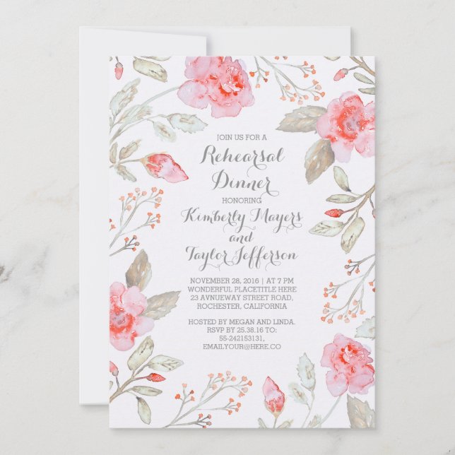 Convite Janto de Ensaio de Terra com Rosas Rosa-Buquês Flo (Frente)