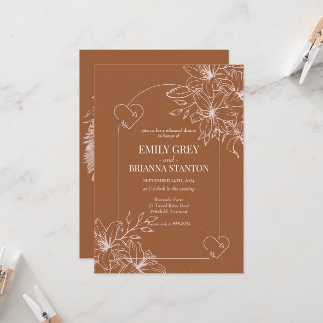 Convite Janto de ensaio de terracotta boho queimado minima (Frente/Verso In Situ)