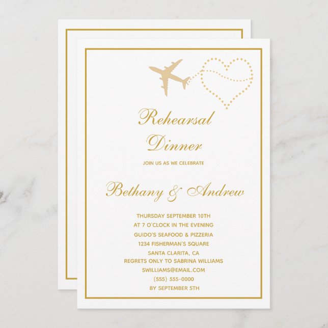 Convite Janto de ensaio de Viagem Dourado branco (Frente/Verso)