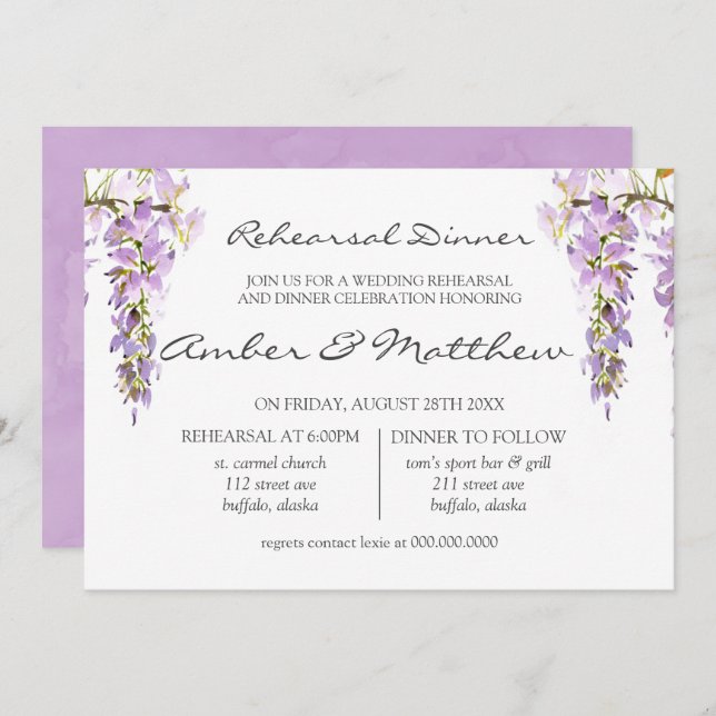 Convite Janto de ensaio de Wisteria de Lavanda roxa (Frente/Verso)