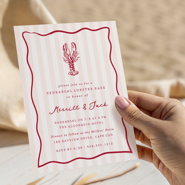 Convite Janto de ensaio do Assar de lagosta de rabisco (Coastal lobster rehearsal dinner invitations)