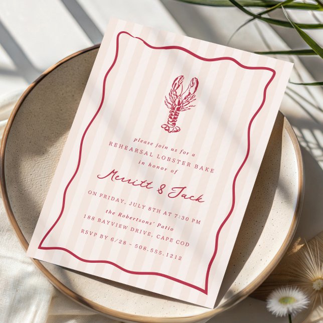 Convite Janto de ensaio do Assar de lagosta de rabisco (Coastal lobster bake rehearsal dinner invitations)