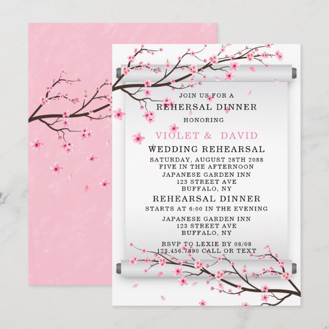 Convite Janto de ensaio do Blossom de Cereja de Rolha Japo (Frente/Verso)