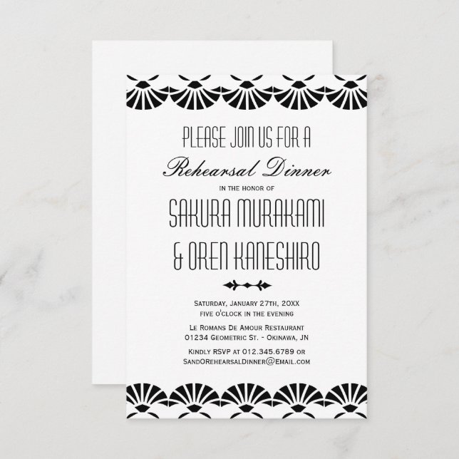 Convite Janto de Ensaio do Estilo de Deco de Arte Oriental (Frente/Verso)