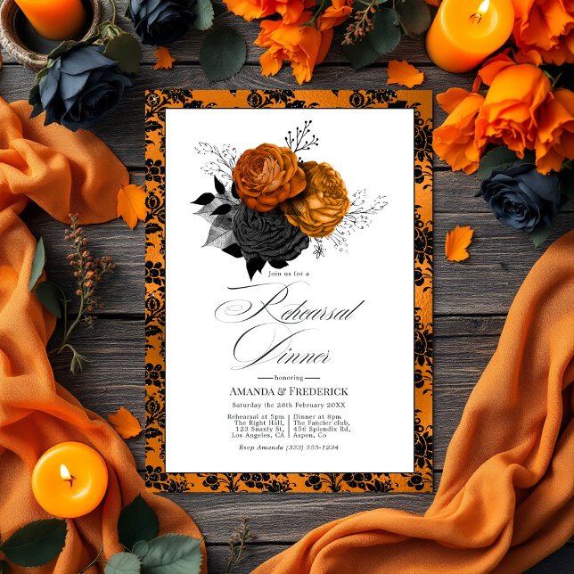 Convite Janto de ensaio do Halloween gótico (Gothic Halloween Rehearsal Dinner Invitation)