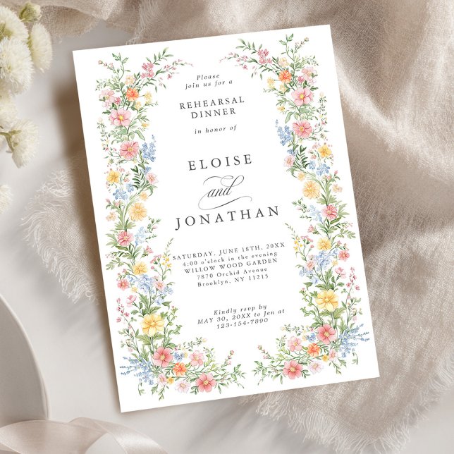 Convite Janto de ensaio do Primavera de Pastel flexível (Soft Pastel Ornate Spring Garden wedding Rehearsal Dinner Invitation)