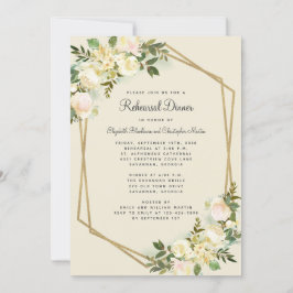 Convite Janto de Ensaio Dourado de Casamento Floral Elegan
