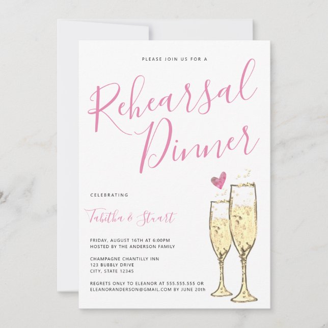 Convite Janto de Ensaio Dourado de Flutos de Champanhe (Frente)