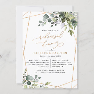 Convite Janto de ensaio Dourado Dusty Blue Greenery