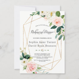 Convite Janto de ensaio Dourado Floral de Creme Cor-de-Águ